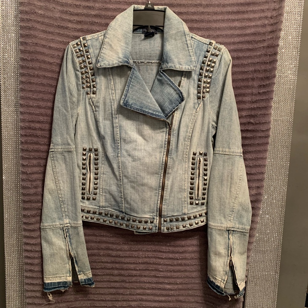 Guess: Asymmetrical, Studded, Denim Jacket (Women’s Size Medium).